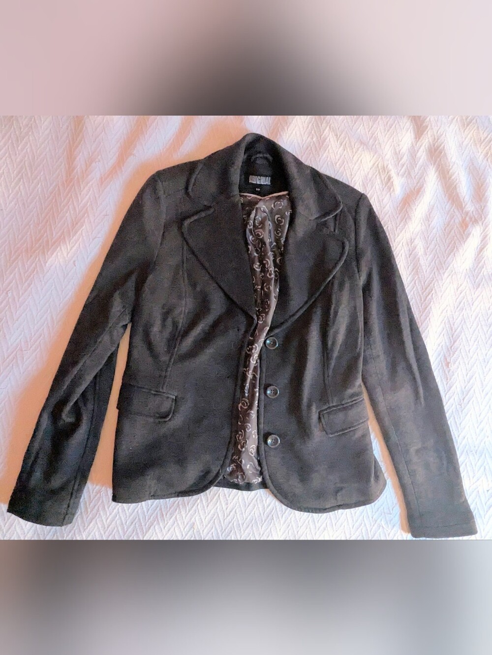 Size Small, Original Nicole Miller Structured, EUC 3-Button Blazer Charcoal Grey